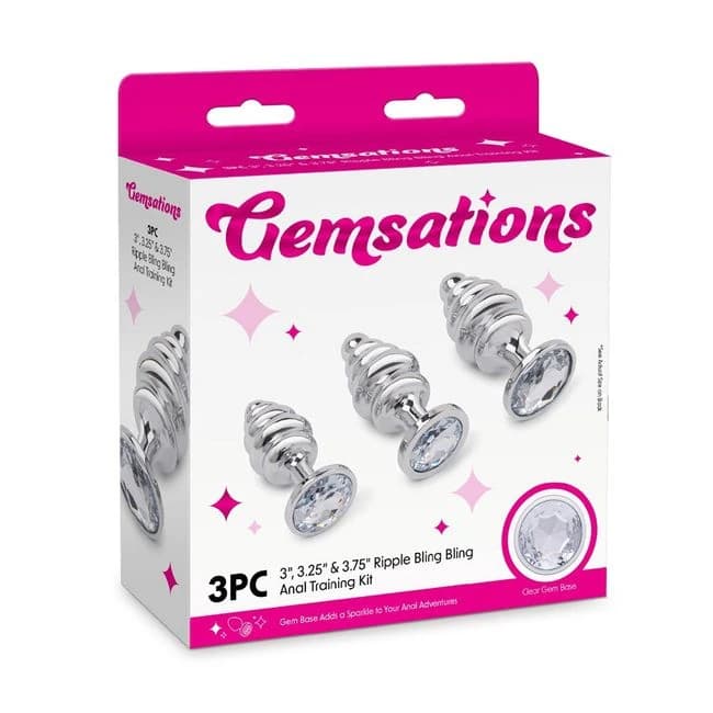 Gemsations 3pc Ripple Bling Bling Anal Training Kit Silver, image 1
