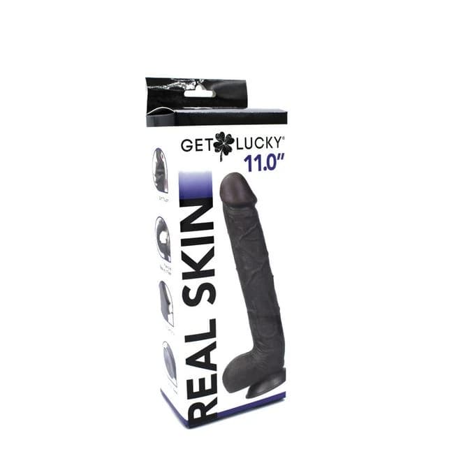 Get Lucky Real Skin 11 Dual Layer Dildo Dark Brown, image 1