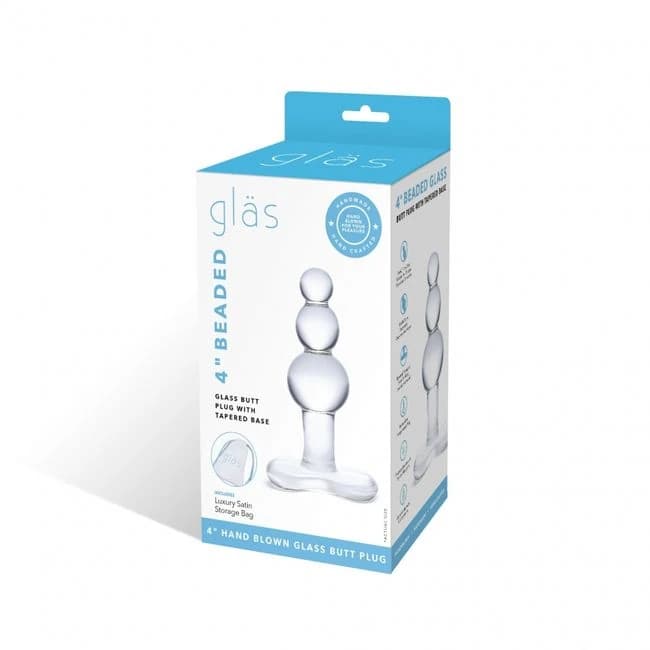 Glas 4 Beaded Glass Butt Plug W/ Tapered Base " - Image 1