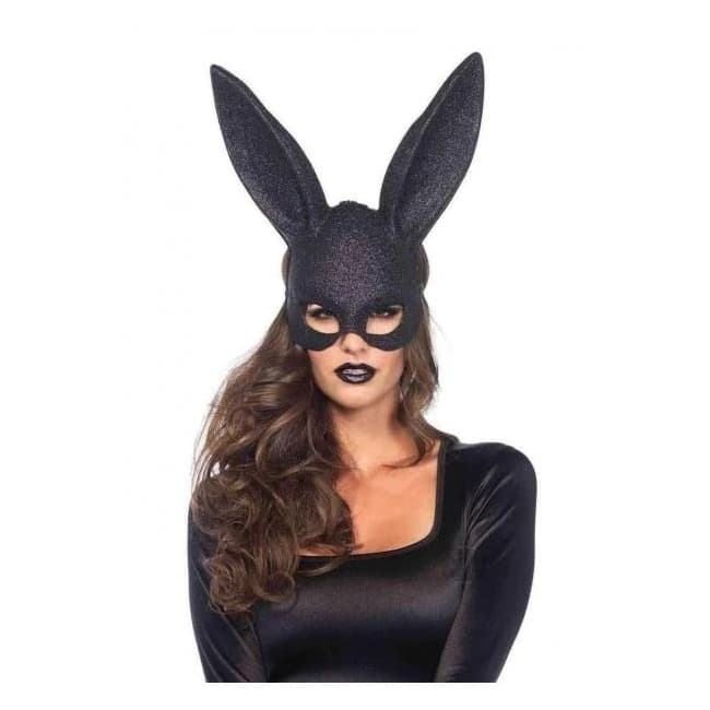 Glitter Masquerade Rabbit Mask 6bx Black - Image 1 Glitter Masquerade Rabbit Mask 6bx Black - Image 1