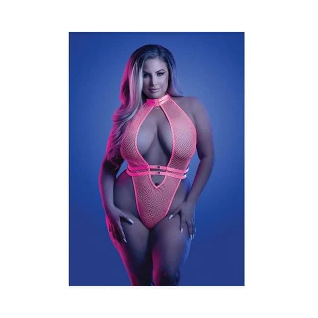 Glow Knockout Fishnet Teddy w/ Detachable Thong, image 1