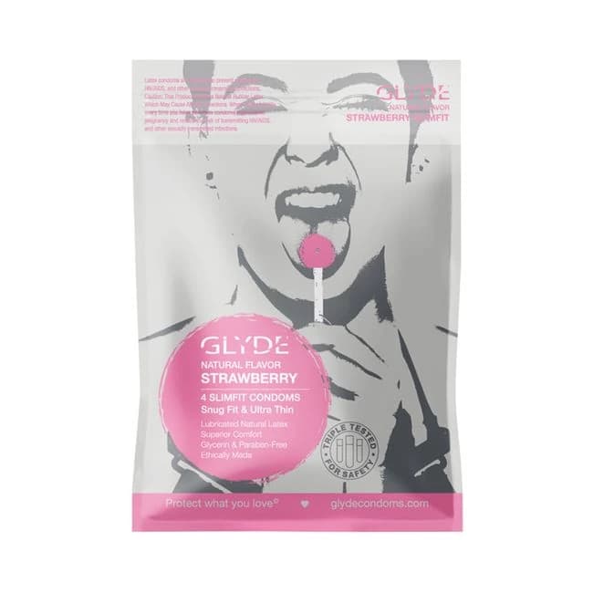 Glyde Slimfit Natural Flavored Stawberry Condom 4pk, image 1