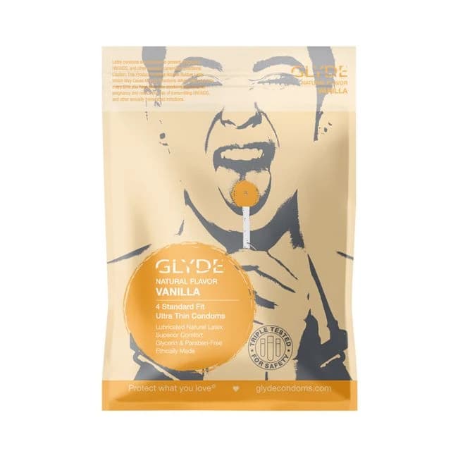 Glyde Ultra Natural Flavor 4pk Vanilla Condoms - Image 1 Glyde Ultra Natural Flavor 4pk Vanilla Condoms - Image 1