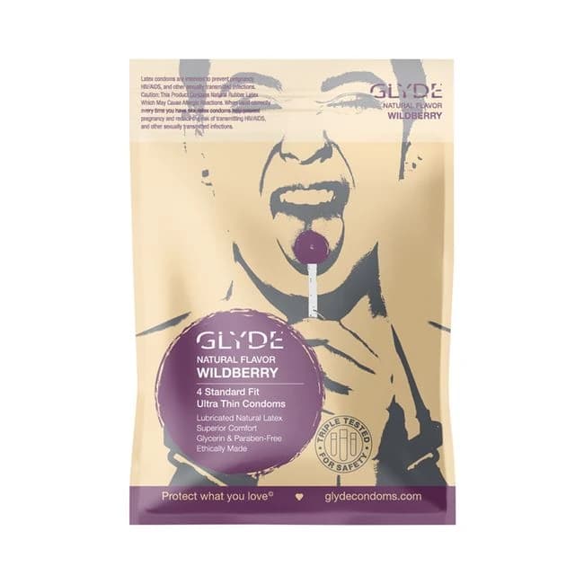 Glyde Ultra Natural Flavor 4pk Wildberry Condoms, image 1