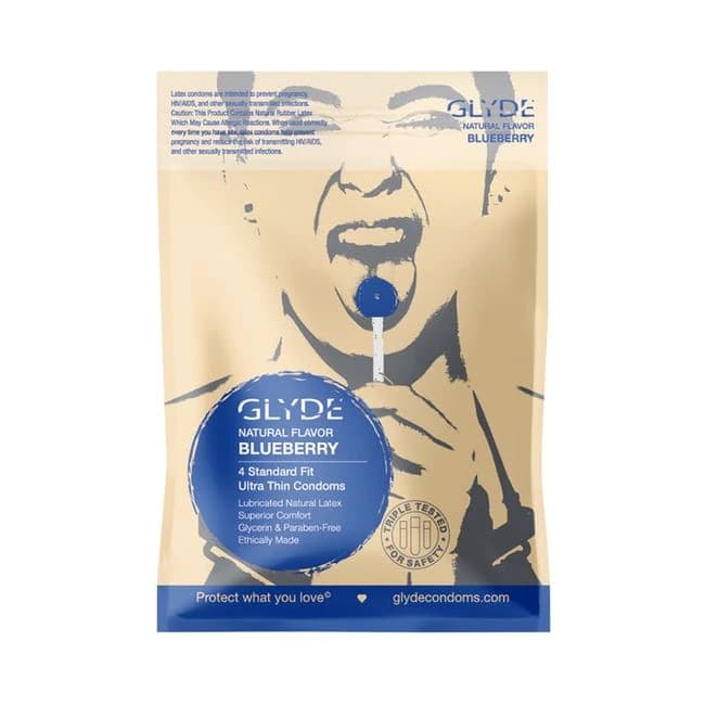 Glyde Ultra Natural Flavor Condom Blueberry 4pk - Image 1 Glyde Ultra Natural Flavor Condom Blueberry 4pk - Image 1