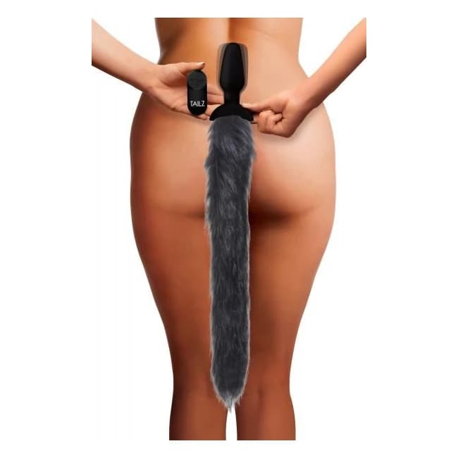 Gray Remote Control Vibrating Fox Tail Anal Plug, image 1
