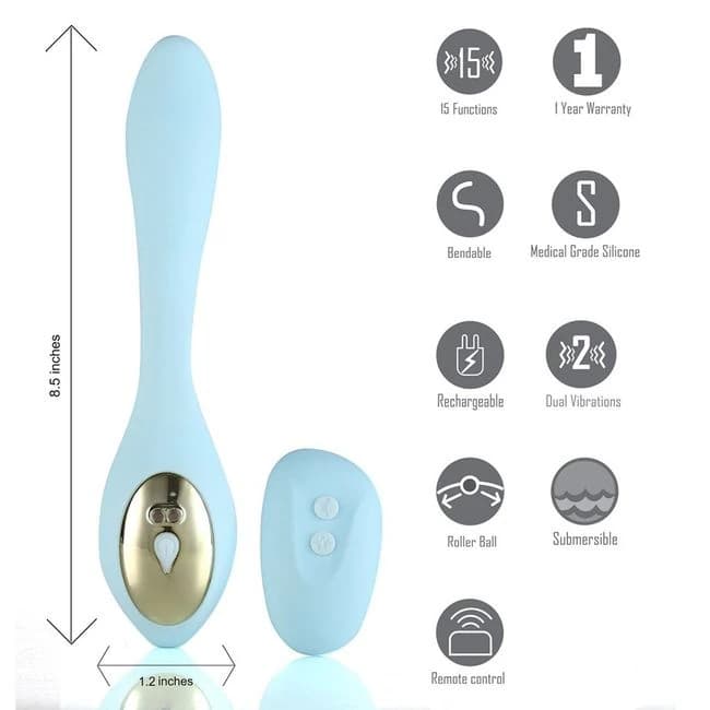 HARMONIE TEAL BENDABLE DUAL VIBRATOR W/ REMOTE CONTROL - Image 1