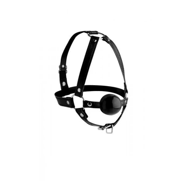 Head Harness with 1.65 Inches Ball Gag Black Leather - Image 1 Head Harness with 1.65 Inches Ball Gag Black Leather - Image 1