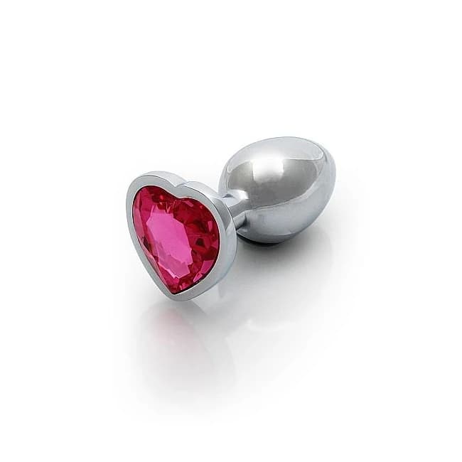 Heart Gem Butt Plug Silver Rubellite Pink, image 1
