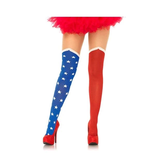 Hero Opaque Tights with Sheer Thigh O/S Blue, Red, image 1