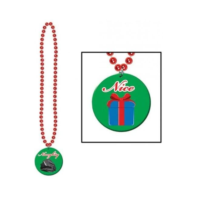 Holiday Beads w/ Naughty or Nice Medal - Green/red, image 1