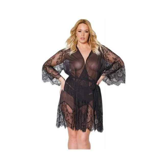 Holiday Eyelash Lace Robe w/ Bell Sleeves Black Os/xl, image 1