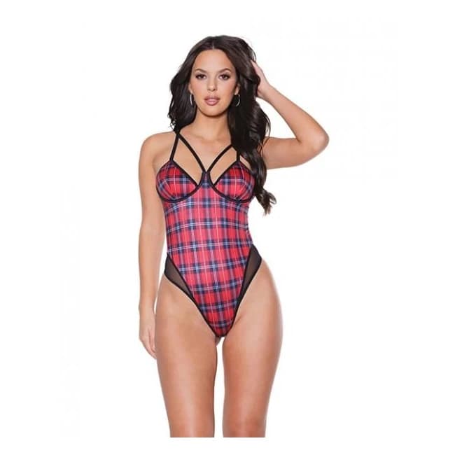 Holiday Knit Mesh Sling Shot Thong Teddy Red/black Lg, image 1