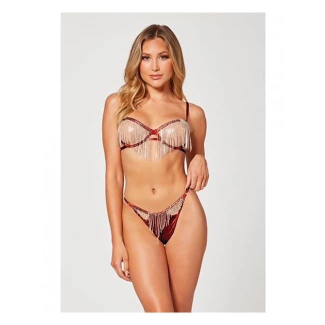 Holiday Rhinestone Bra w/ Underwire Open Cup & G-String, image 1