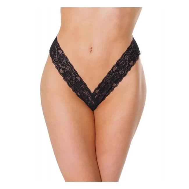 Holiday Scallop Stretch Lace High Leg Thong Black Os/xl, image 1