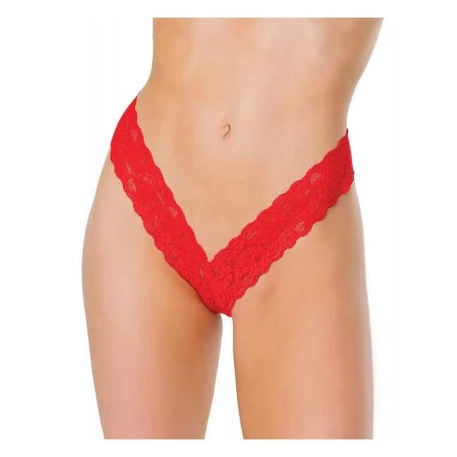 Holiday Scallop Stretch Lace High Leg Thong Red Os/xl, image 1
