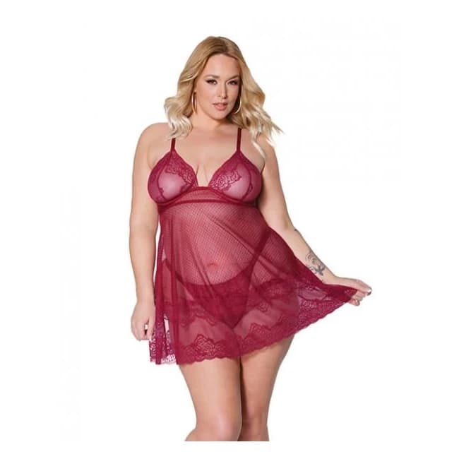Holiday Soft Underwire Babydoll & Thong Merlot 1x/2x, image 1