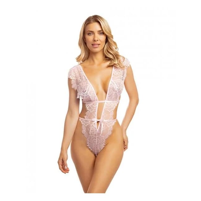 Imani Eyelash Lace Soft Cup High Leg Teddy Pink Tulle, image 1