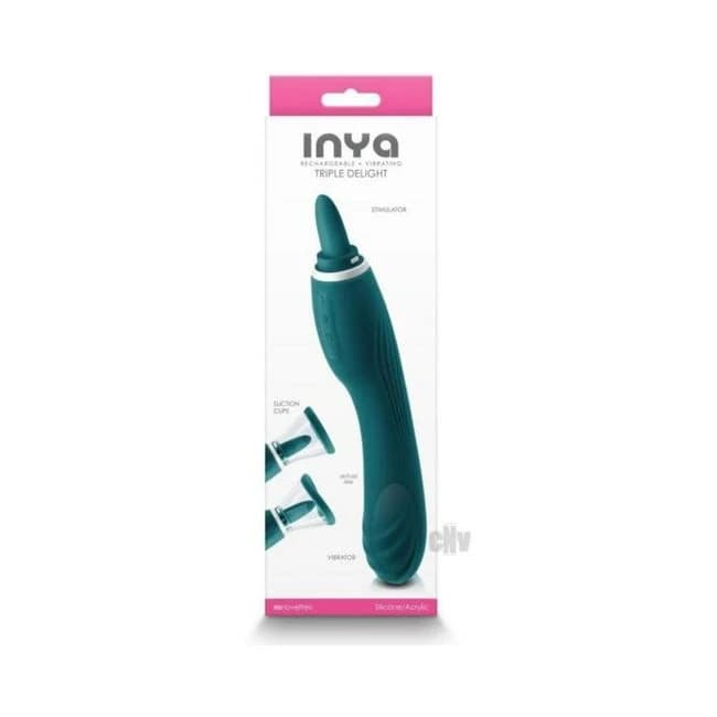 Inya Triple Delight Licking and Suction Vibrator Dark Teal - Image 1 Inya Triple Delight Licking and Suction Vibrator Dark Teal - Image 1