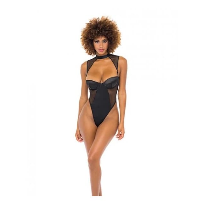 Josephine High Leg Teddy w/ Removable Fishnet Collared Harness Black Md, image 1