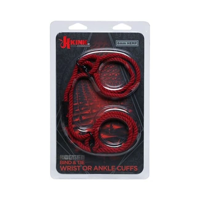 Kink Hogtied Bind & Tie Hemp Wrist or Ankle Cuffs Red, image 1