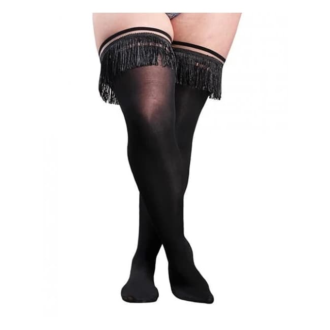 Kix'ies Keila Semi Opaque Fringe Thigh High Black B, image 1