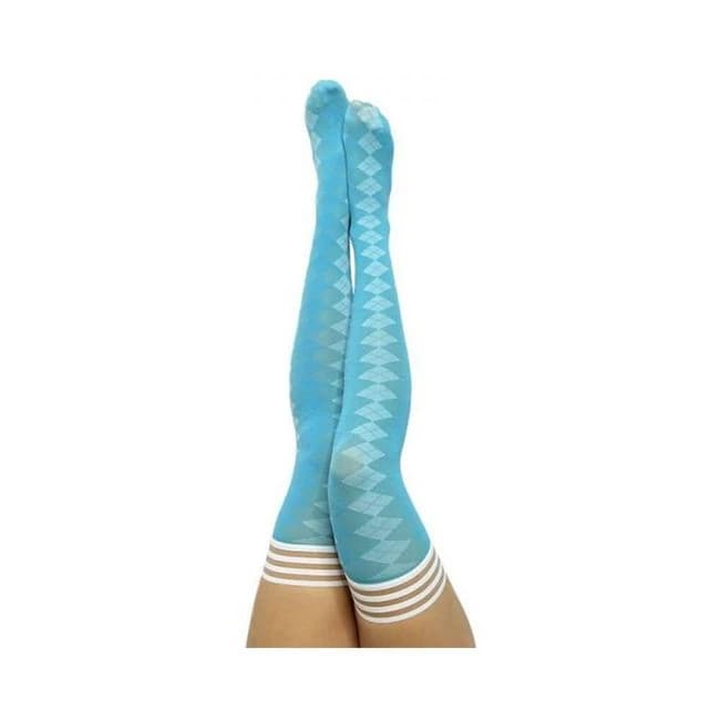 Kixies on Point Collection Par 4 Blue Argyle Thigh-High Stockings Size B, image 1