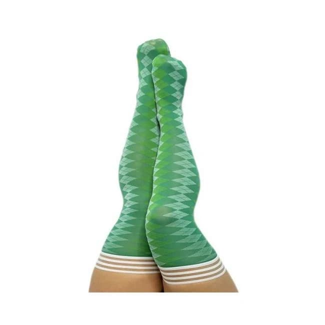 Kixies on Point Collection Par 4 Green Argyle Thigh-High Stockings Size C, image 1