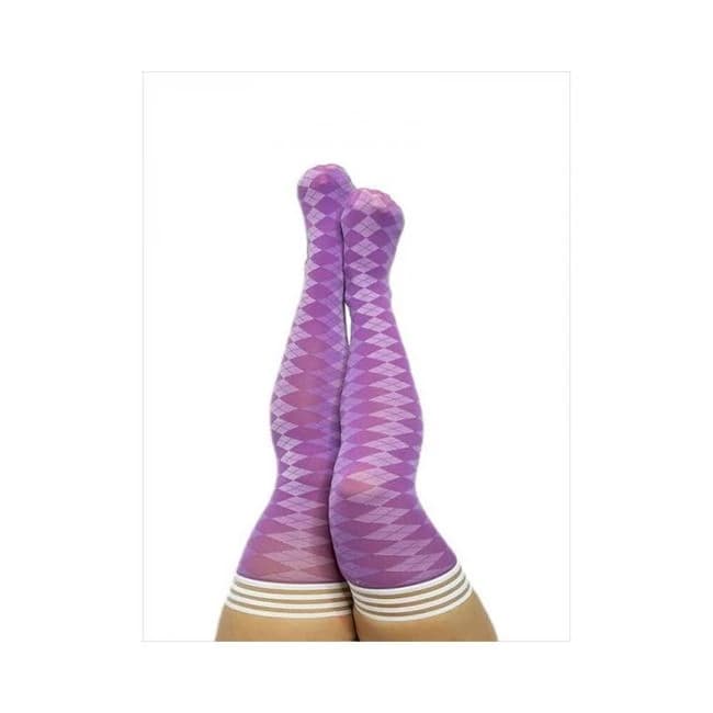 Kixies on Point Collection Par 4 Purple Argyle Thigh-High Stockings Size C, image 1
