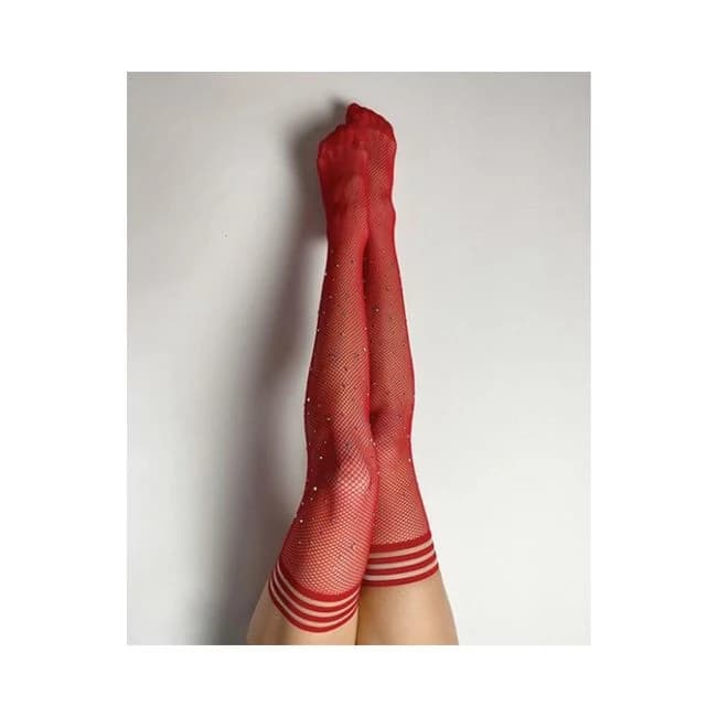 Kixies Red Fishnet Rhinestone Thigh High Size a, image 1