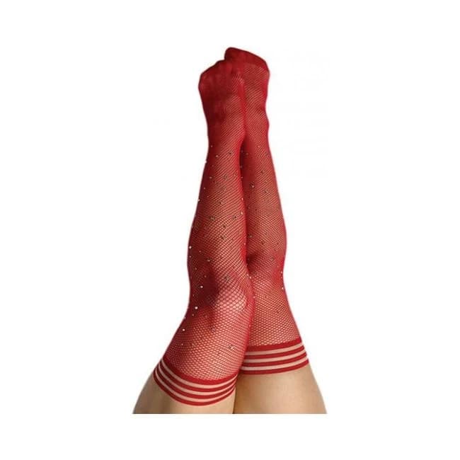 Kixies Red Fishnet Rhinestone Thigh High Size C, image 1