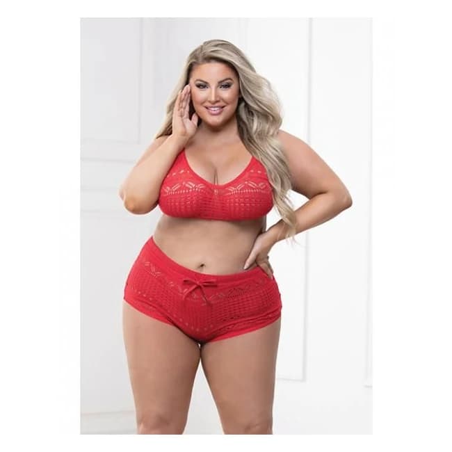 Knit Bralette & Cheeky Shorts Flame Scarlet 1x/2x, image 1