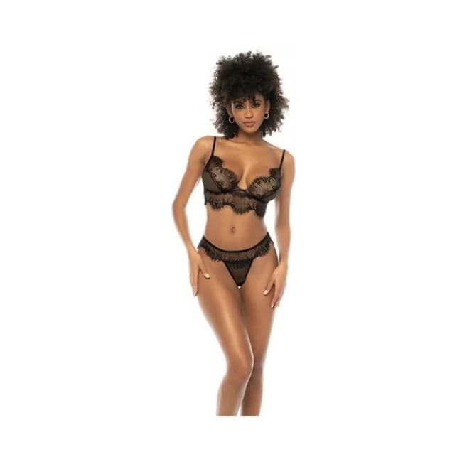 Lace Bralette & Thong Panty w/ Lace up Back, image 1