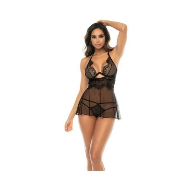 Lace Long Line Underwire Bra w/ Removable Skirt & Thong Panty, image 1