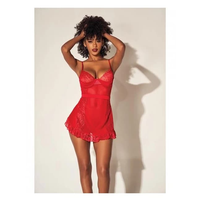 Lace & Mesh Babydoll w/o Pen Back & G-String, image 1