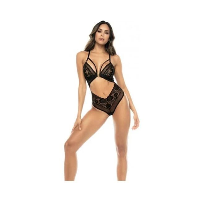 Lace & Mesh Teddy w/ Front Clasp & Lace up Back, image 1