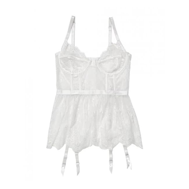 Lace, Powernet Underwire Cups Peplum Bustier White 3x/4x, image 1