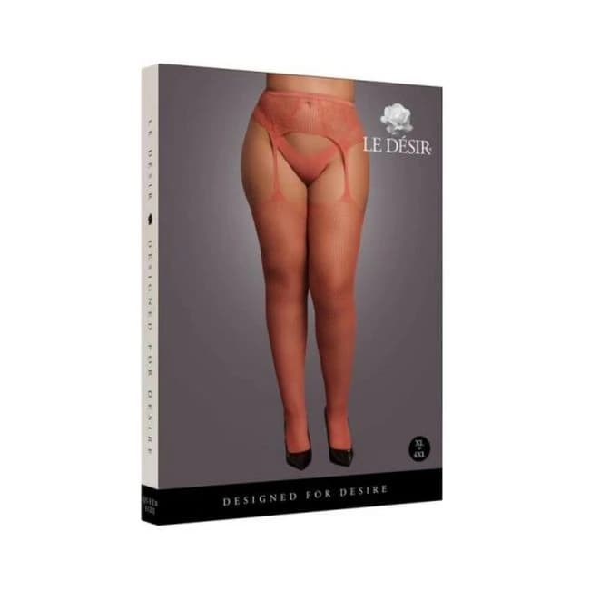 Le Desir Fishnet and Lace Garterbelt Stockings Sunset Glow Queen Size, image 1
