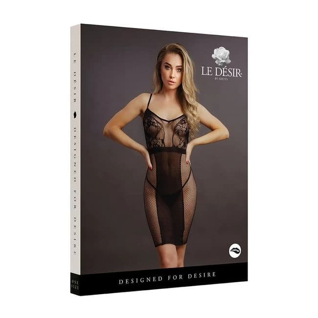 Le Desir Knee-Length Lace and Fishnet Dress Black, image 1