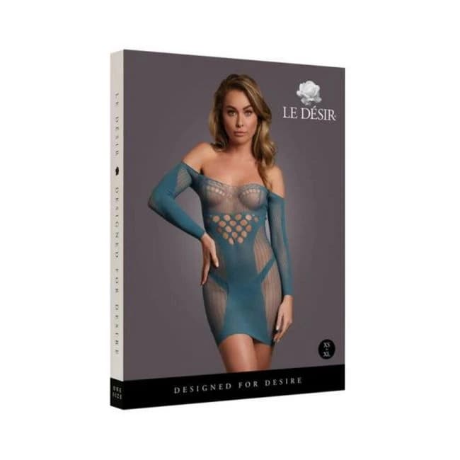 Le Desir Long-Sleeved Net Mini Dress Ocean Deep O/S, image 1