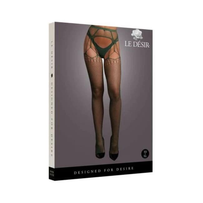 Le Desir Shredded Suspender Pantyhose Midnight Green O/S, image 1