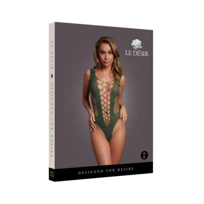Le Desir V-Neck Teddy with Opaque Panels Midnight Green Queen Size, image 1