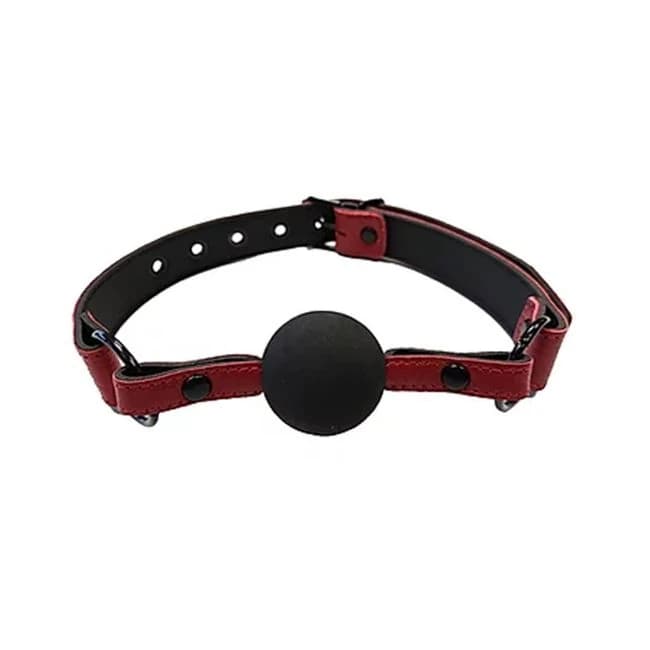 Leather Ball Gag with Rubber Ball Burgunday & Black Accessories - Image 1 Leather Ball Gag with Rubber Ball Burgunday & Black Accessories - Image 1