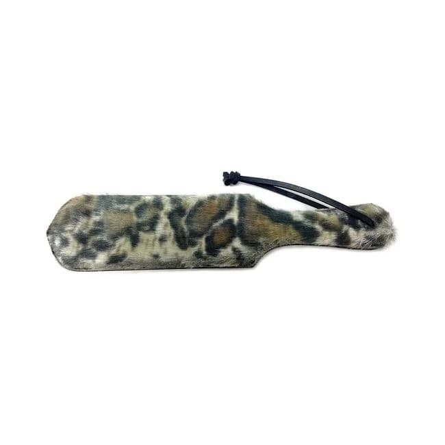 Leather Paddle with Faux Fur - Black with Leopard Fur, image 1