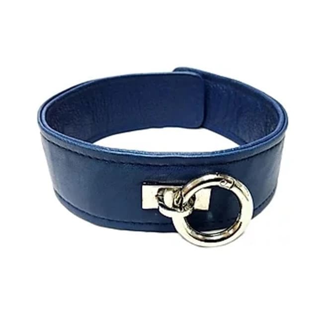 Leather Plain Collar with Removeable O-Ring - Blue, image 1