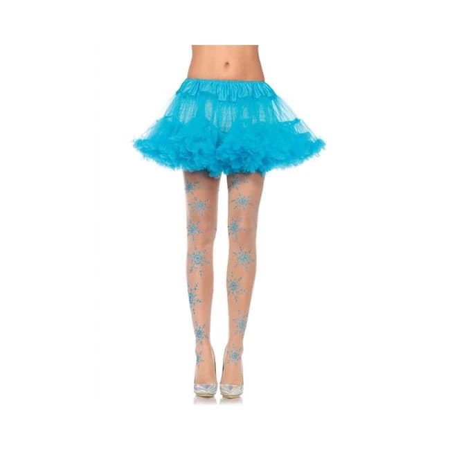 Let It Snow Spandex Sheer Glitter Snowflake Pantyhose Nude/blue O/S, image 1