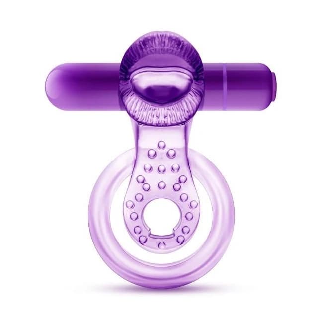Lick It Vibrating Double Strap Cock Ring Purple, image 1
