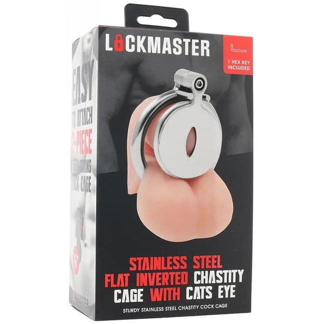 Lockmaster Stainless Steel Flat Inverted Chastity Cage with Cats Eye, image 1