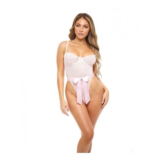 Logan Underwire Teddy w/ Satin Front Ribbon Tie Pink Sm, image 1