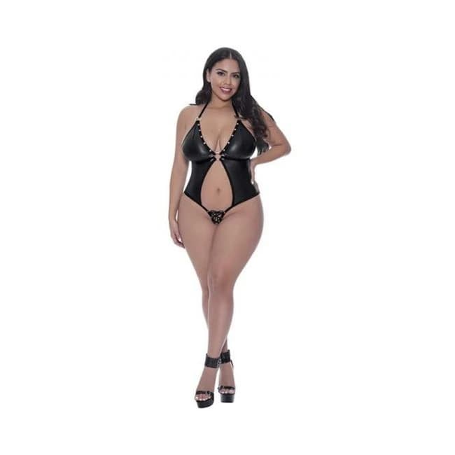 Lust Fetish Aura Crotchless Halter Teddy Black Queen Size, image 1